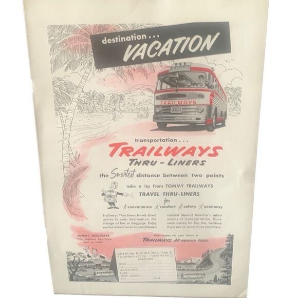 Vintage 1953 Trailways Tip from Tommy Trailways Ad Advertisement - Picture 3 of 4